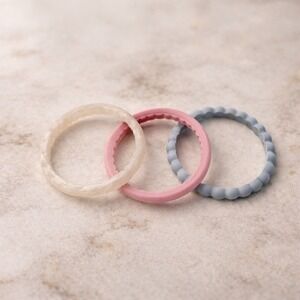 Enso Womens Silicone Ring Stack Size 9 Gray Pearl Pink Feminine Comfortable Safe